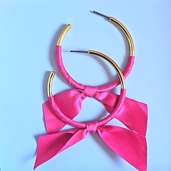 Gold hoops with Pink Ribbon JCrew Earrings - Picture 3 of 4